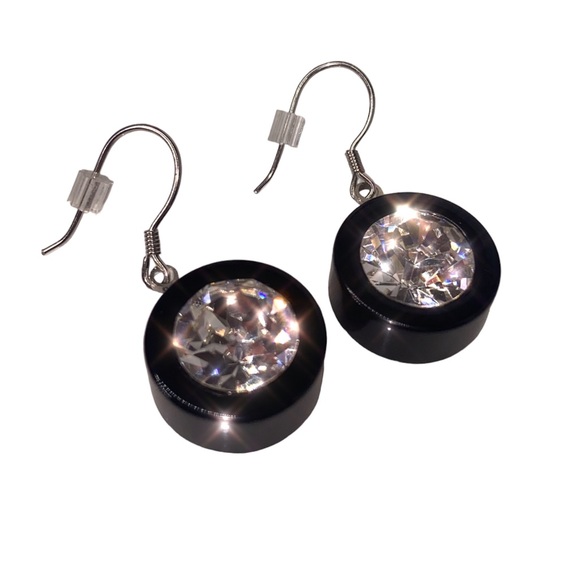 Women’s Crystal Earrings, Black Acrylic, Dangle Drop Earrings, Statement Earring - Picture 5 of 11